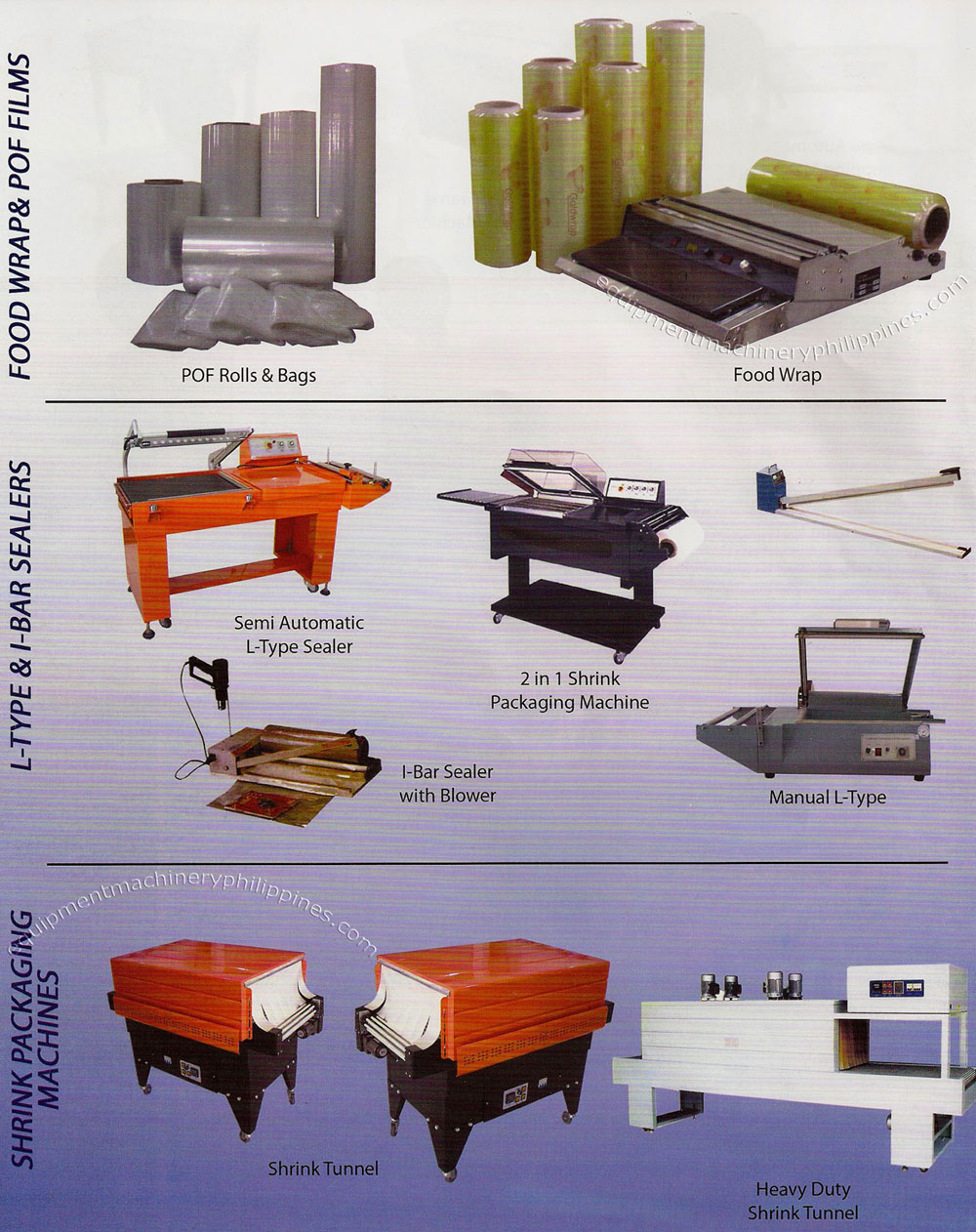 Food Wraps and POF Films, L Type and I Bar Sealers, Shrink Packaging Machines
