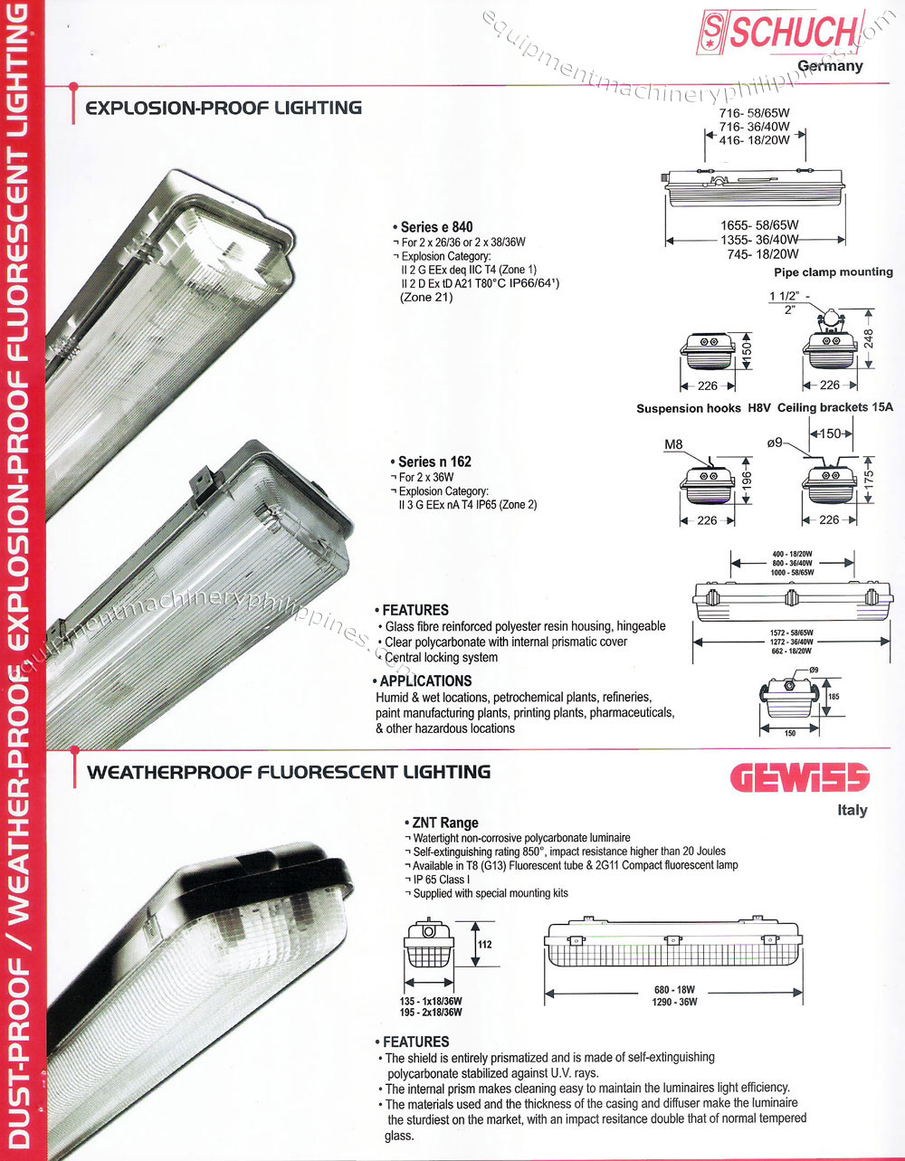 Schuch Explosion Proof Lighting; Gewiss Weatherproof Fluorescent Lighting