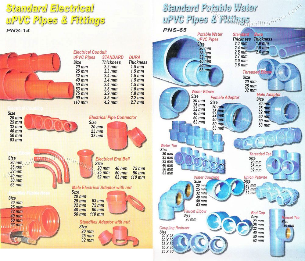 Standard Electrical uPVC Pipes and Fittings Standard Potable Water uPVC Pipes and Fittings