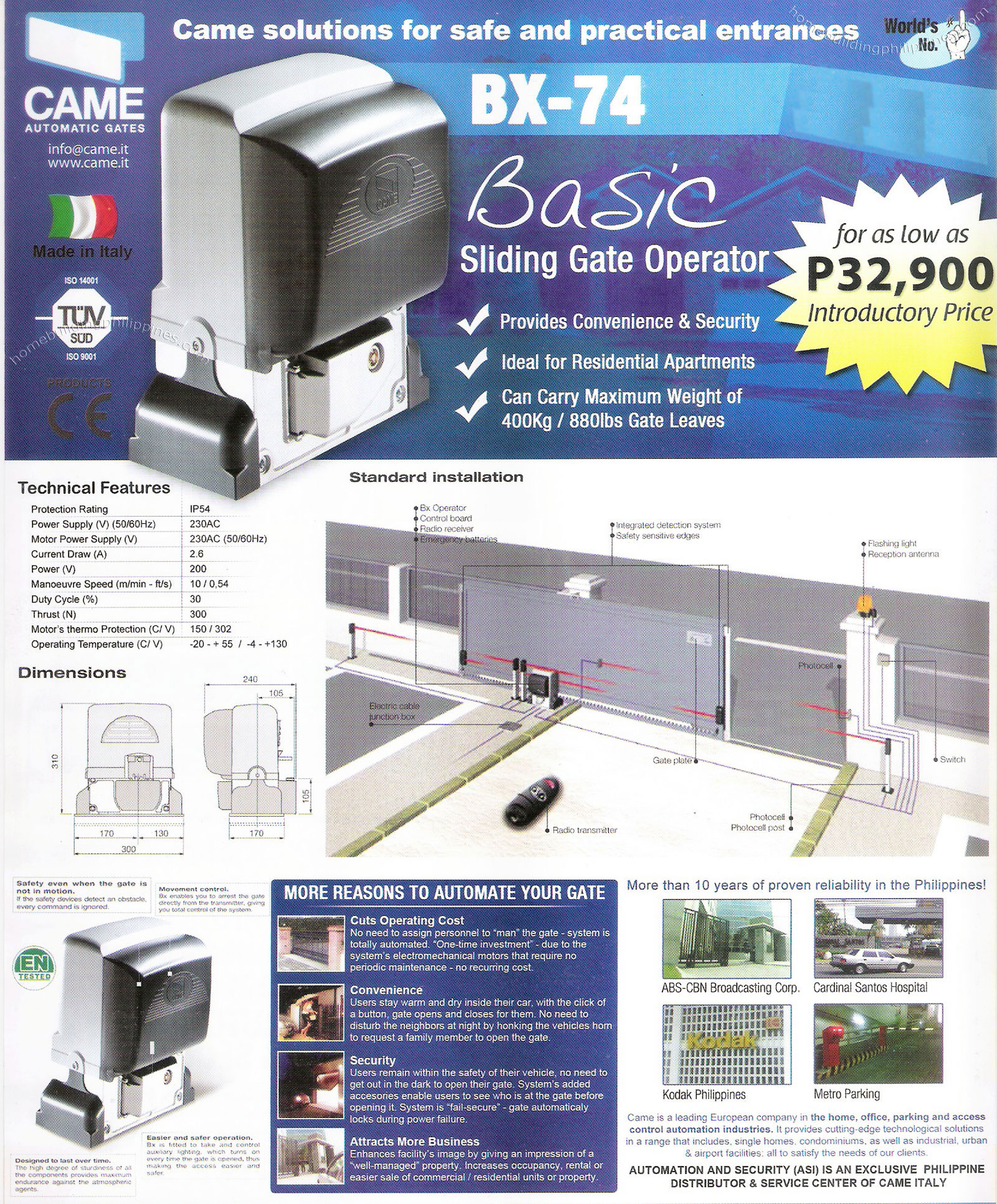CAME Automatic Sliding Gate Operator System