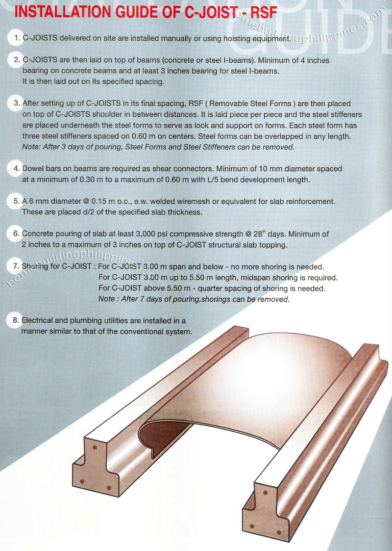 installation guide c joist rsf floor and roof concrete slab system
