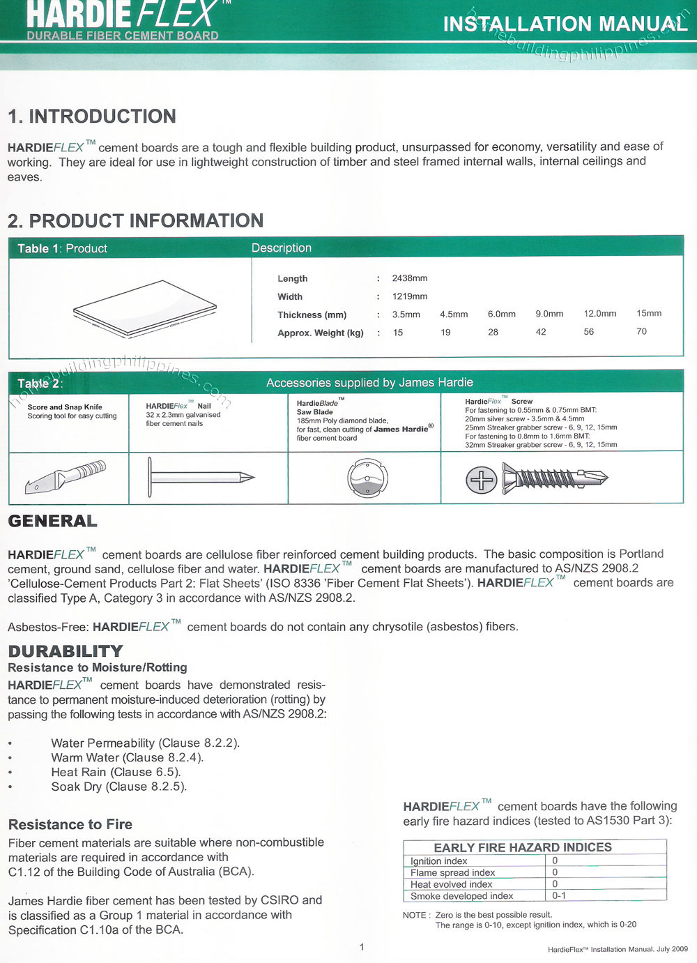 HardieFlex Durable Fiber Cement Board Installation Manual