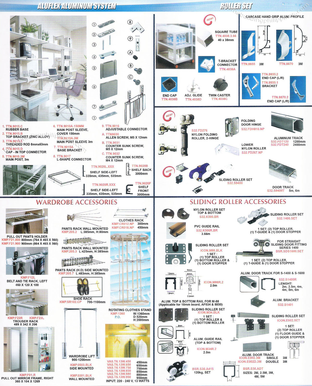 aluflex aluminum shelving caster sliding roller set nylon door track folding hinge wardrobe clothes rack