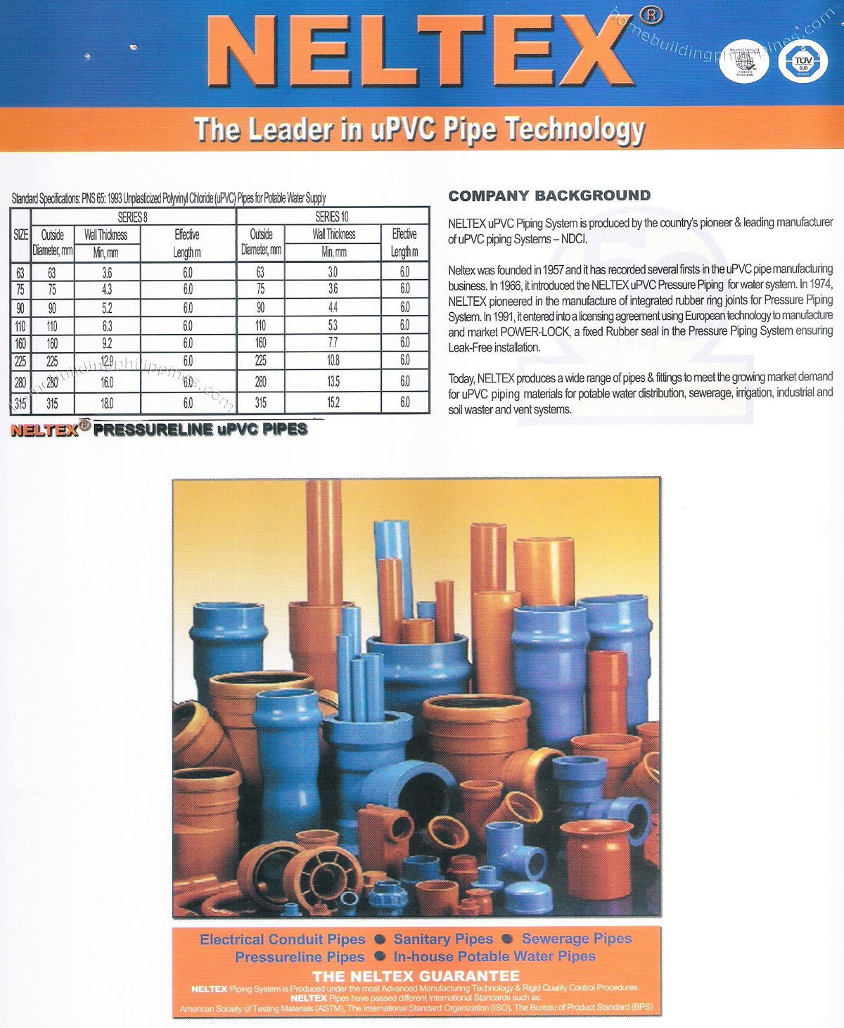 upvc pipe standard specifications potable water supply electrical conduit sanitary sewerage piping fittings