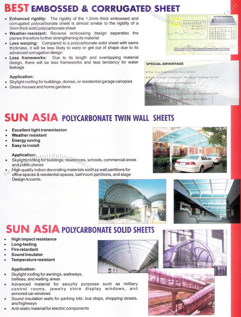 Embossed, Corrugated, Twin Wall, Solid Polycarbonate Sheets