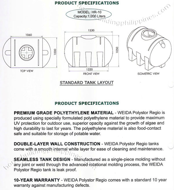 polystor polyethylene tank regio residential water storage product specifications