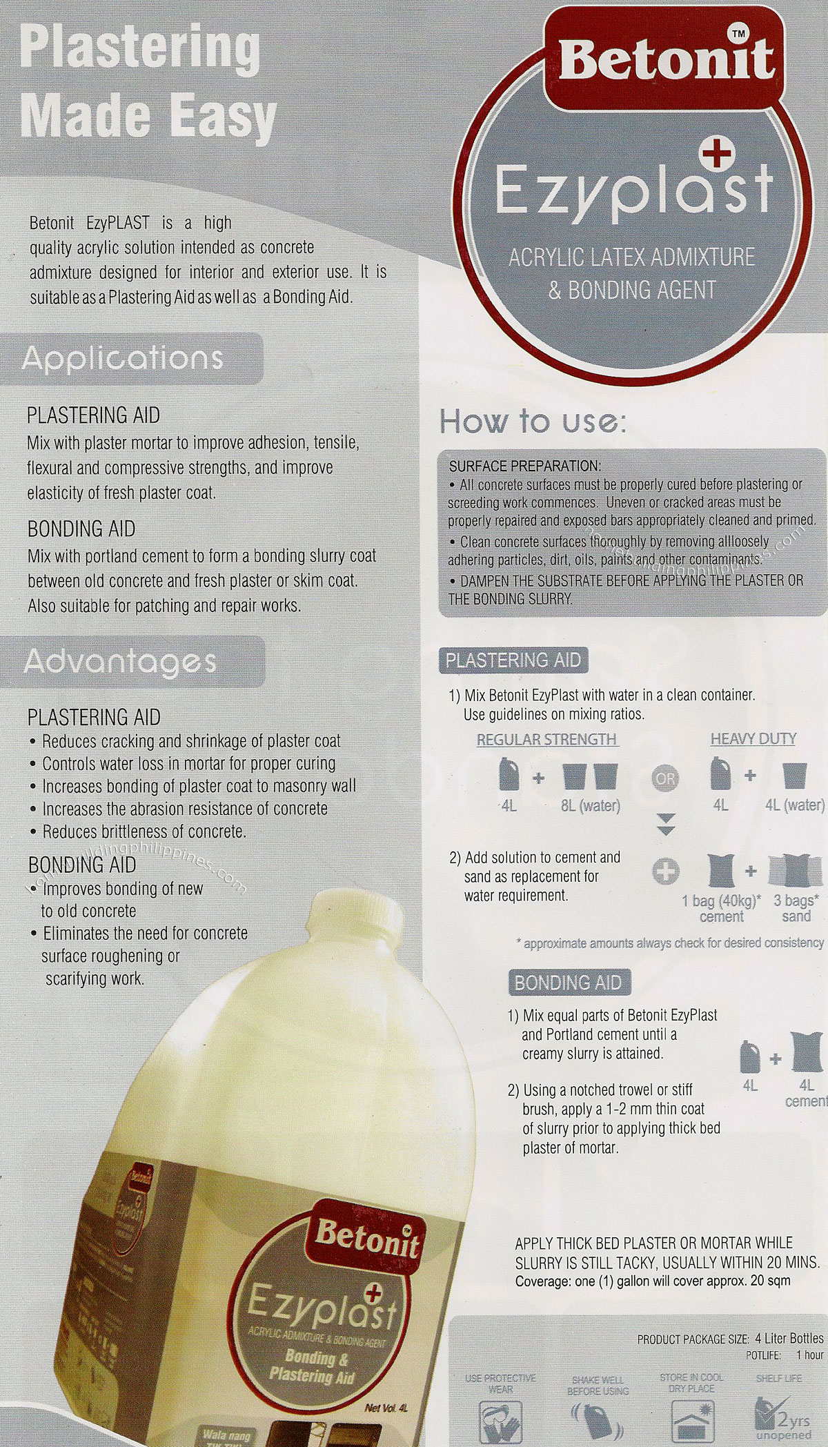 Betonit Ezyplast Plastering Aid Acrylic Latex Admixture and Bonding Agent