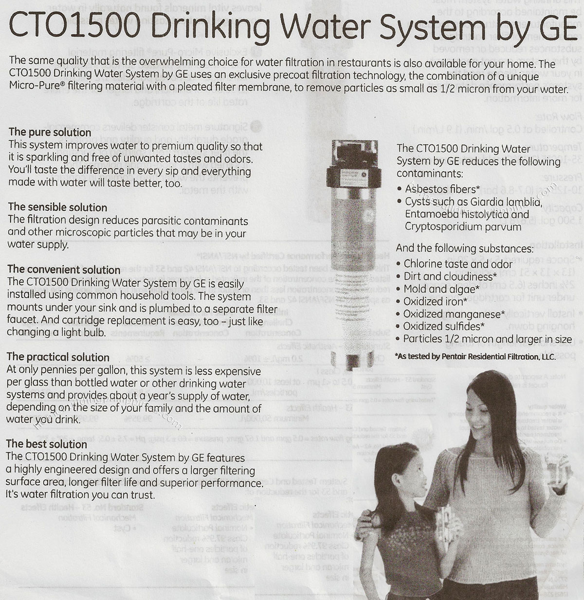 GE CTO1500 Drinking Water System