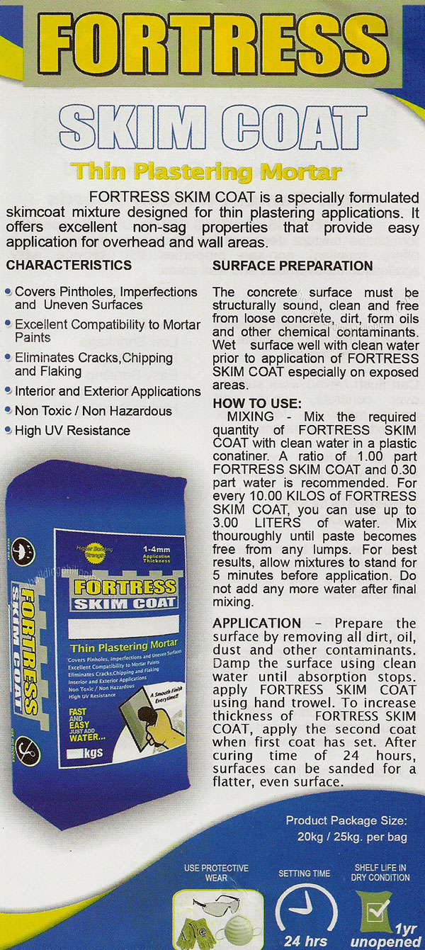 Fortress Skim Coat Thin Plastering Mortar