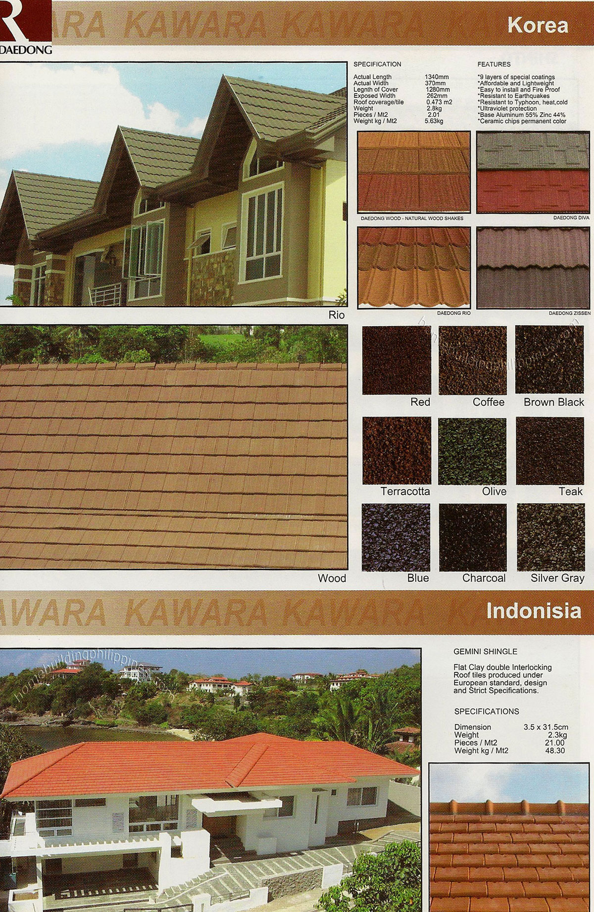 Daedong Roof Tiles; Gemini Flat Clay Double Interlocking Shingles