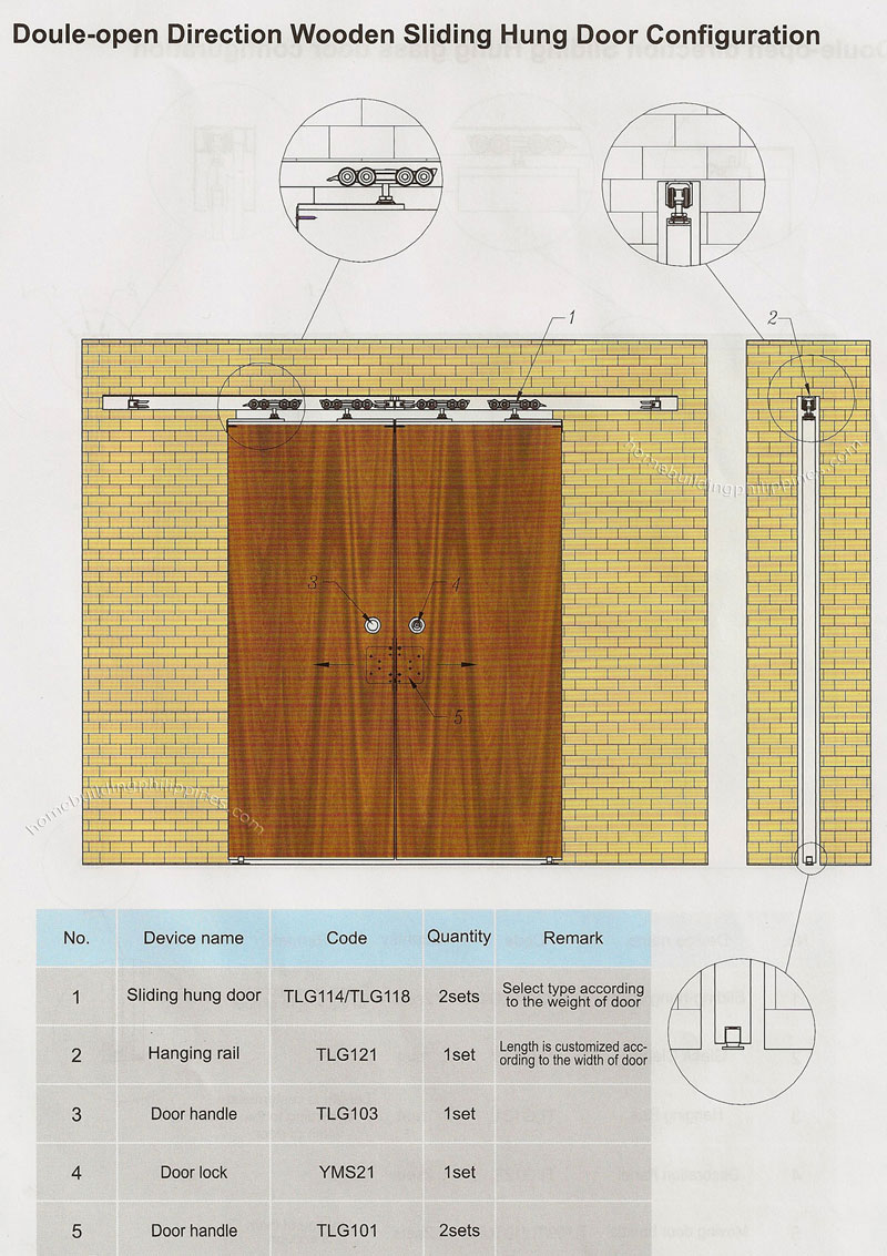 Double Open Direction Wooden Sliding Hung Door Configuration