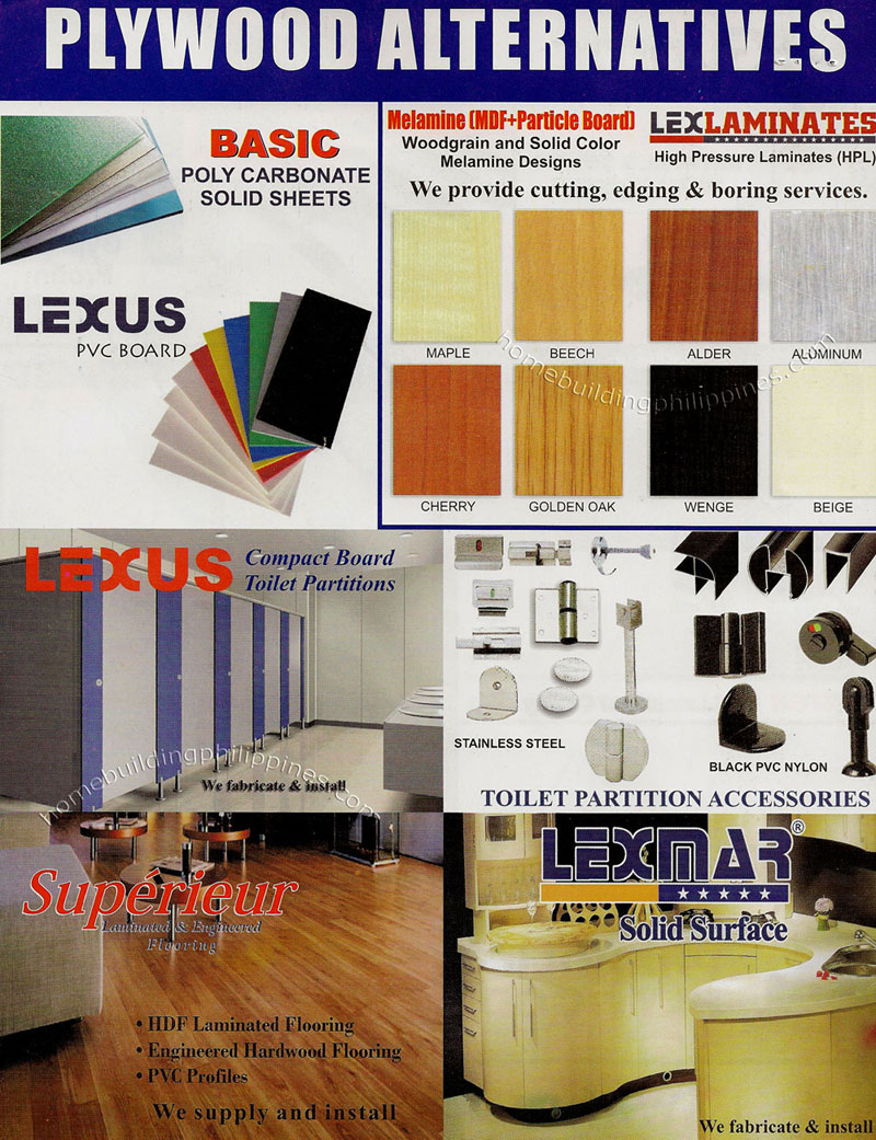 Plywood Alternatives: Basic Polycarbonate Solid Sheets, Lexus PVC Board; Superieur HDF Laminated Flooring