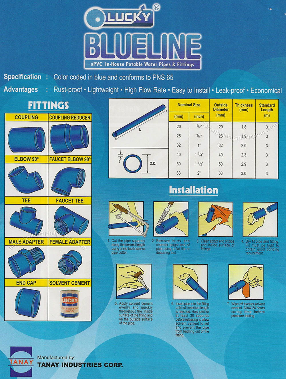Blueline uPVC In-House Potable Water Pipes and Fittings