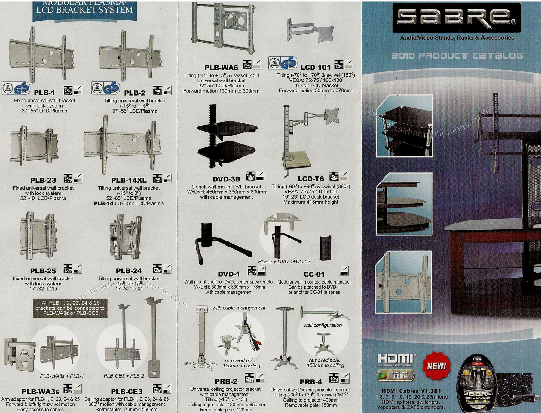 Sabre Audio/Video Stands, Racks and Accessories; Modular TV Bracket System