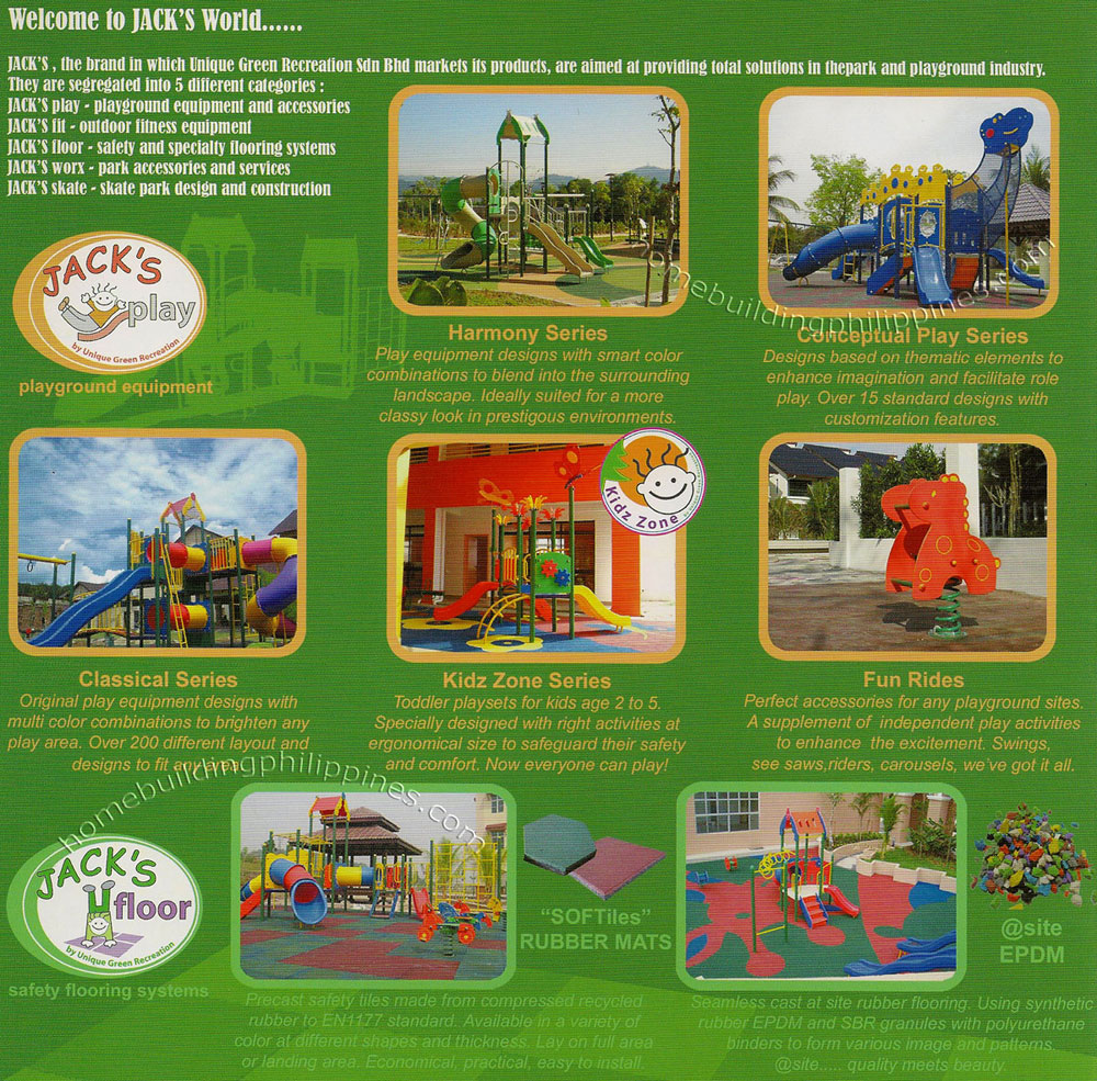 Jack's Play Playground Equipment, Fun Rides; Jack's Floor Safety Flooring: Softiles, Rubber Mats