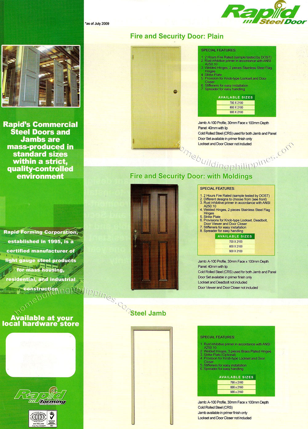 Fire and Security Door: Plain, With Moldings; Steel Jamb