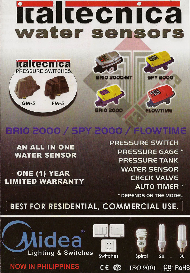 Italtecnica Water Sensors, Pressure Switches, Pressure Tank, Automatic Timer, Midea Energy Saving Lighting