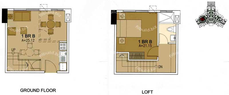 Bi-level one-bedroom B